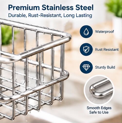 Kitchen Sink Sponge Holder – Stainless Steel Faucet Caddy Organizer