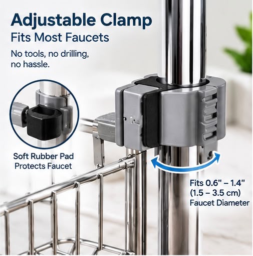 Kitchen Sink Sponge Holder – Stainless Steel Faucet Caddy Organizer