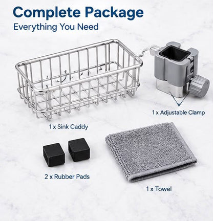 Kitchen Sink Sponge Holder – Stainless Steel Faucet Caddy Organizer