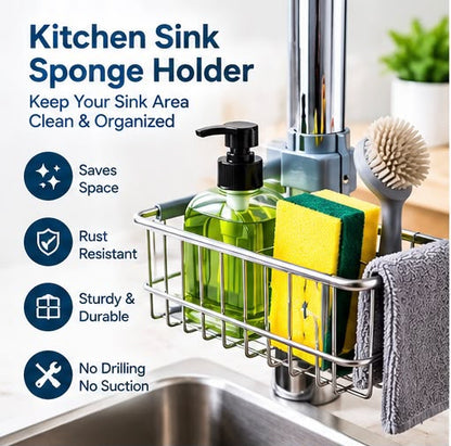 Kitchen Sink Sponge Holder – Stainless Steel Faucet Caddy Organizer