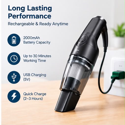 Portable Mini Car Vacuum Cleaner – Cordless Handheld Vacuum for Car & Home