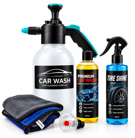 Car Wash Cleaning Kit – High Pressure Foam Sprayer with Car Wash Shampoo, Tire Shine & Microfiber Towels